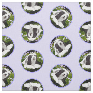 Bearded Collie Beardie Black Painting Cute Dog Art Fabric
