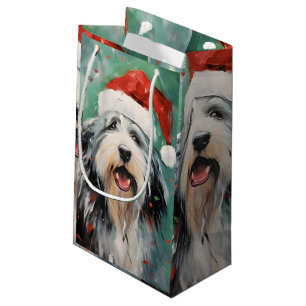 Bearded Collie Christmas brush painting artwork Small Gift Bag