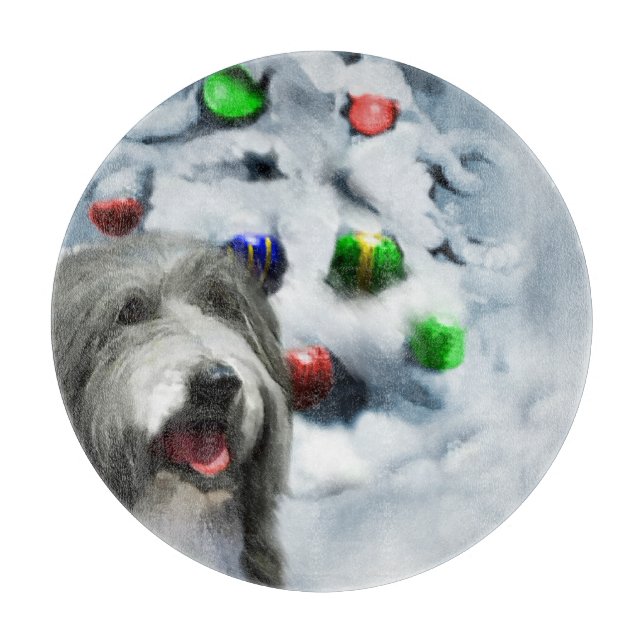 Bearded Collie Christmas Cutting Board (Front)