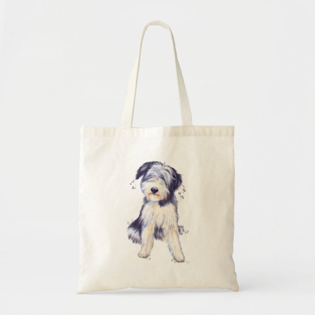 Bearded Collie cute dog design on a Tote bag. (Front)
