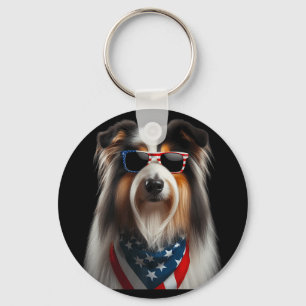 Bearded Collie Dog 4th Of July American Independen Key Ring