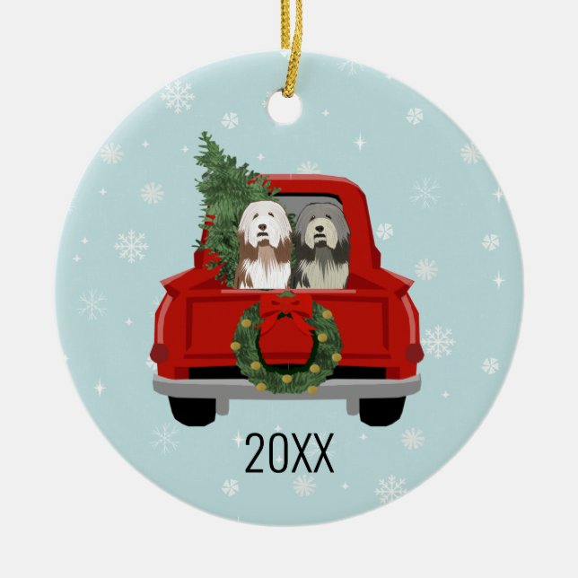 Bearded Collie dog christmas Ceramic Tree Decoration (Front)