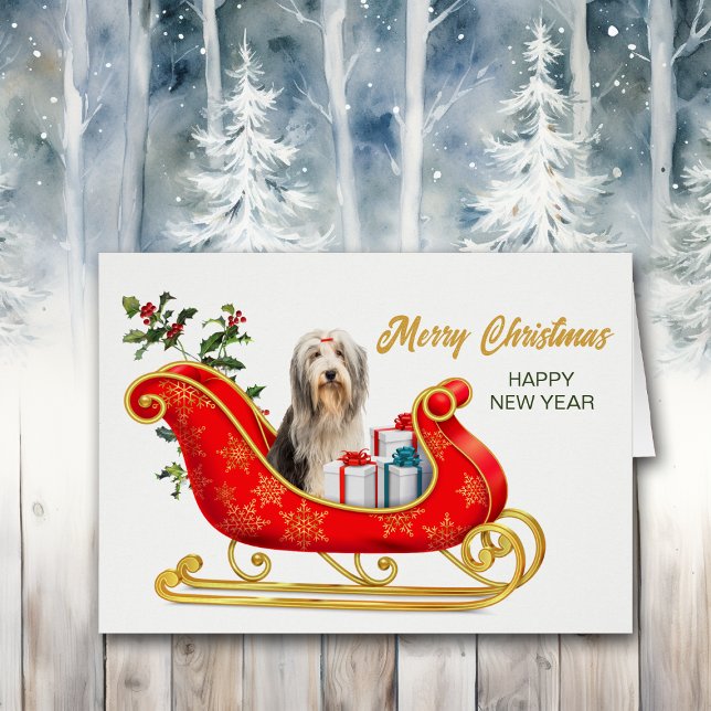 Bearded Collie Dog Christmas Sleigh Card (Creator Uploaded)