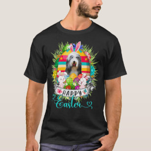 Bearded Collie Dog In Easter Eggs Basket Bunnies E T-Shirt