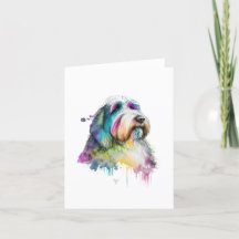Bearded Collie Dog In Watercolor & Pen