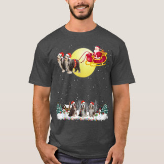 Bearded Collie Dog Reindeer Dog Lights Christmas L T-Shirt