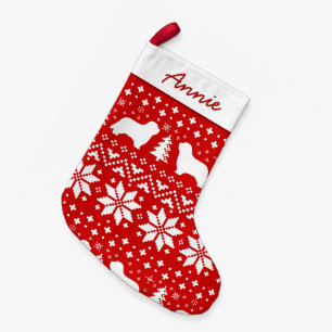 Bearded Collie Dog Silhouettes Holiday Pattern Small Christmas Stocking