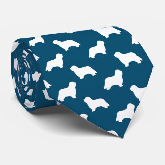 Bearded Collie Dog Silhouettes Pattern Blue Tie