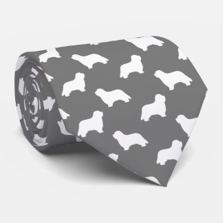 Bearded Collie Dog Silhouettes Pattern Grey Tie