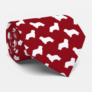 Bearded Collie Dog Silhouettes Pattern Red Tie