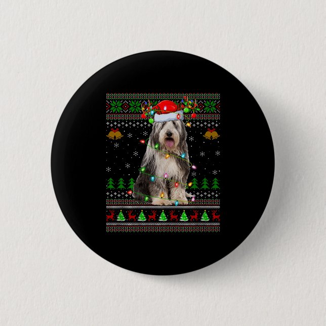 Bearded Collie Dog Ugly Christmas Sweater Holiday  6 Cm Round Badge (Front)