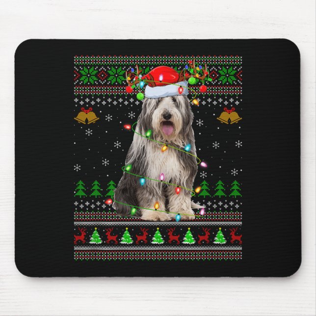 Bearded Collie Dog Ugly Christmas Sweater Holiday  Mouse Pad (Front)