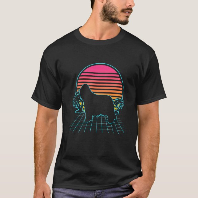 Bearded Collie Dog Vintage 80s Vaporwave Aesthetic T-Shirt (Front)