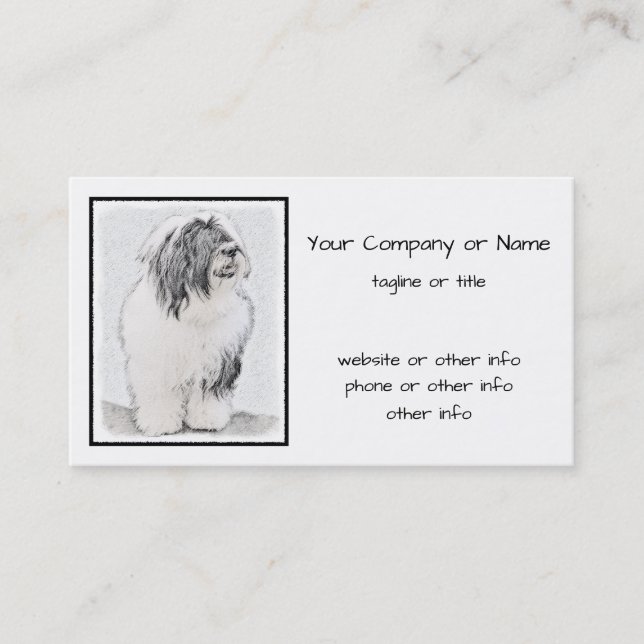 Bearded Collie Drawing - Cute Original Dog Art Business Card (Front)