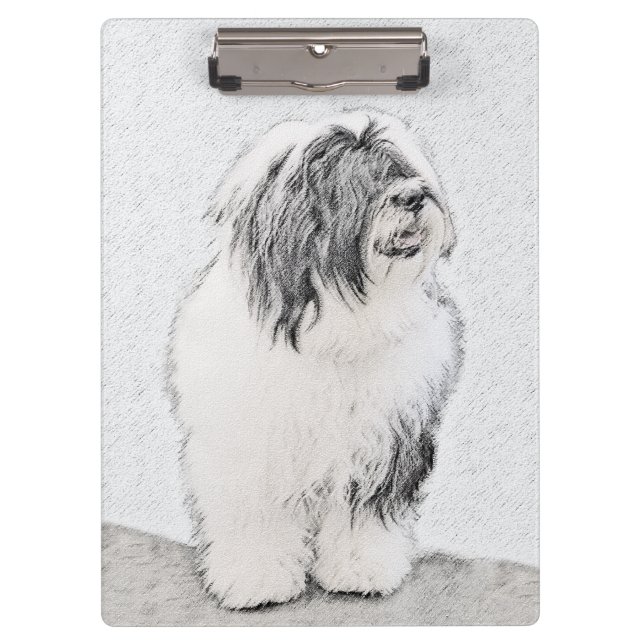 Bearded Collie Drawing - Cute Original Dog Art Clipboard (Front)