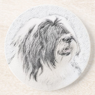 Bearded Collie Drawing - Cute Original Dog Art Coaster