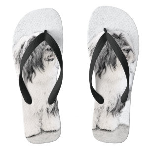 Bearded Collie Drawing - Cute Original Dog Art Jandals