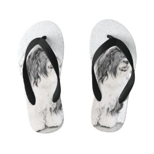 Bearded Collie Drawing - Cute Original Dog Art Kid's Jandals