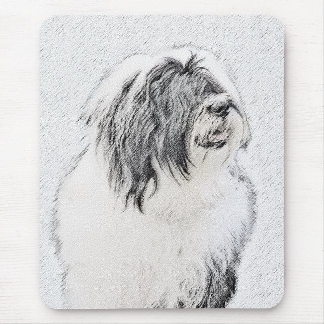 Bearded Collie Drawing - Cute Original Dog Art Mouse Pad (Front)