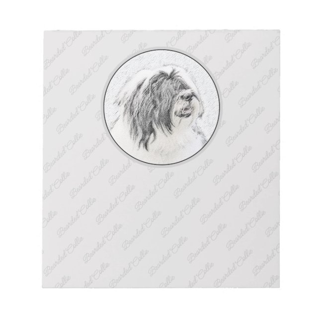 Bearded Collie Drawing - Cute Original Dog Art Notepad (Front)