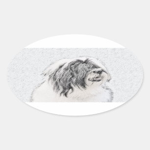 Bearded Collie Drawing - Cute Original Dog Art Oval Sticker