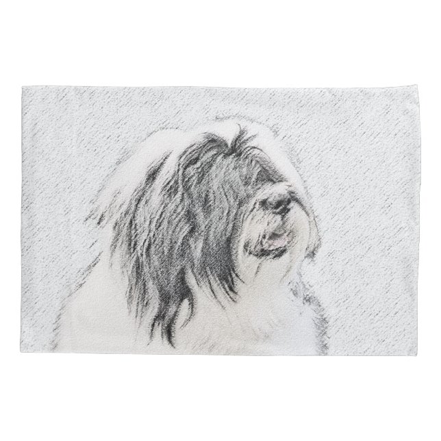 Bearded Collie Drawing - Cute Original Dog Art Pillowcase (Back)