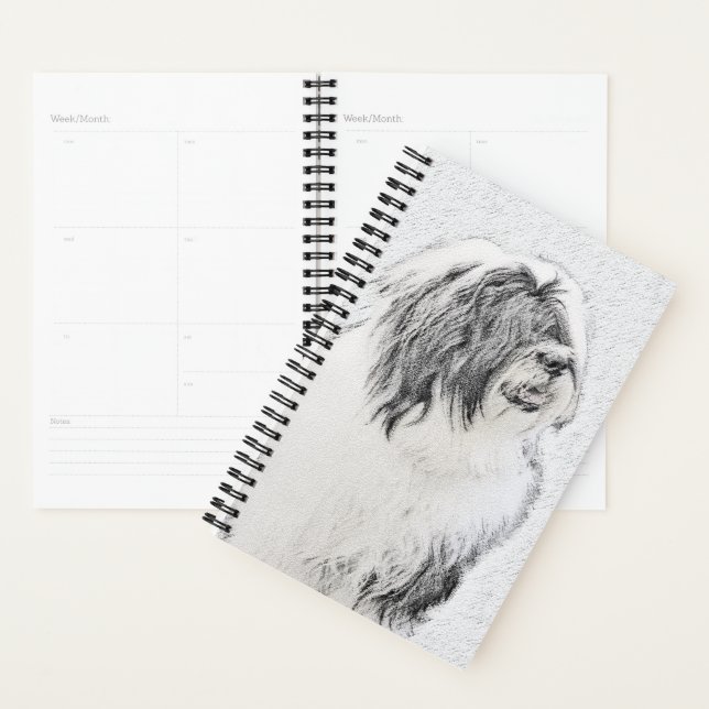 Bearded Collie Drawing - Cute Original Dog Art Planner (Display)