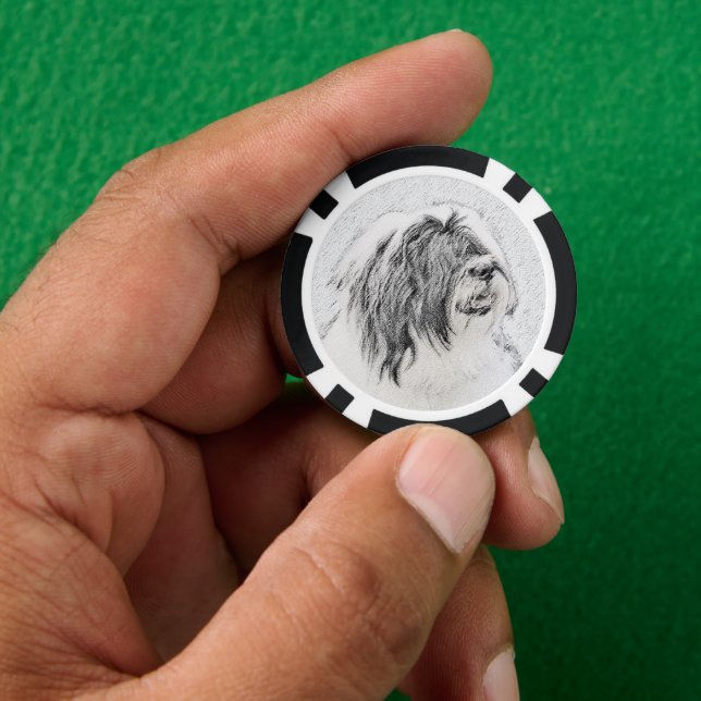 Bearded Collie Drawing - Cute Original Dog Art Poker Chips (Hand)