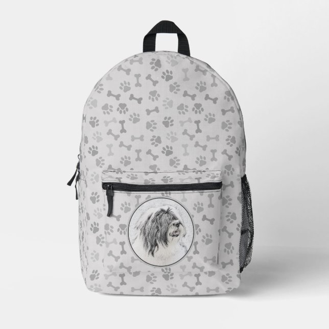 Bearded Collie Drawing - Cute Original Dog Art Printed Backpack (Front)