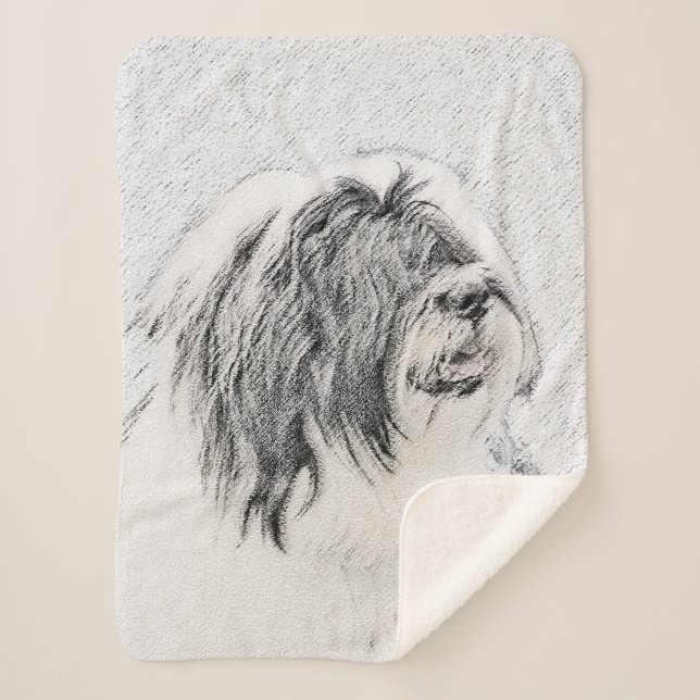 Bearded Collie Drawing - Cute Original Dog Art Sherpa Blanket (Front)