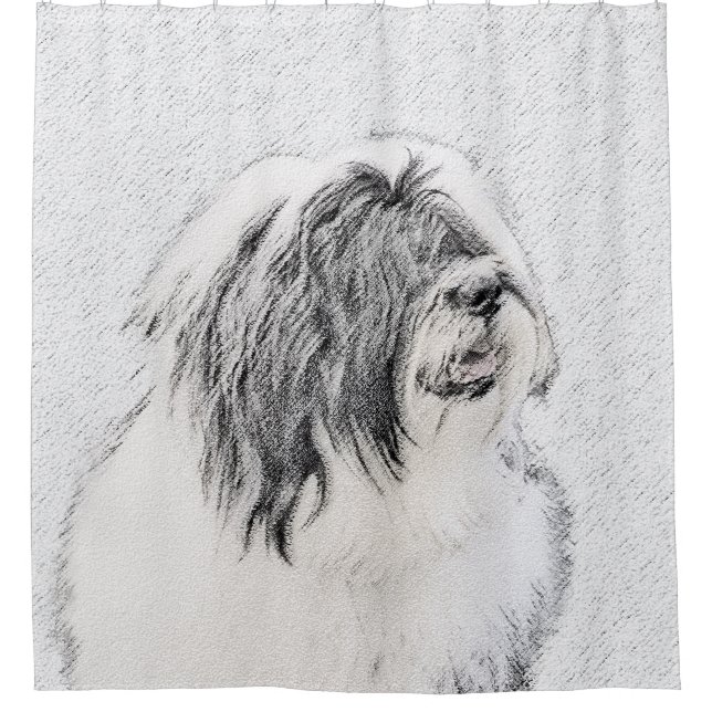 Bearded Collie Drawing - Cute Original Dog Art Shower Curtain (Front)