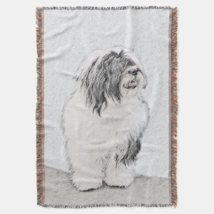 Bearded Collie Drawing - Cute Original Dog Art Throw Blanket