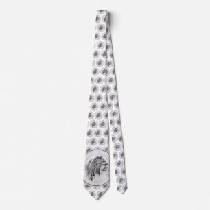 Bearded Collie Drawing - Cute Original Dog Art Tie