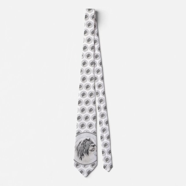 Bearded Collie Drawing - Cute Original Dog Art Tie (Front)