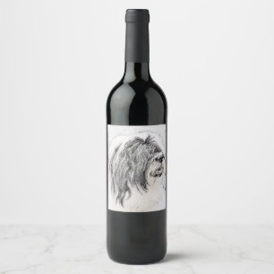 Bearded Collie Drawing - Cute Original Dog Art Wine Label