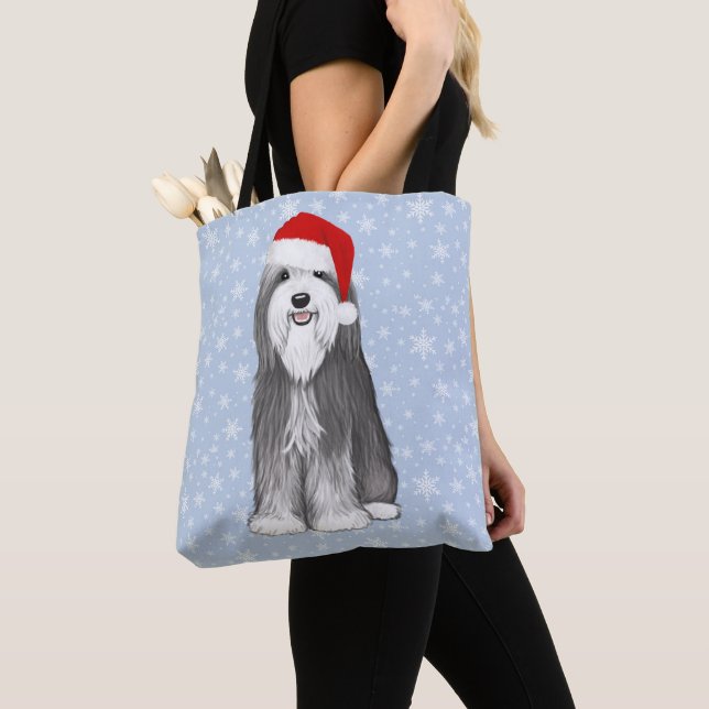 Bearded Collie Holiday Cute Dog Christmas Tote Bag (Close Up)