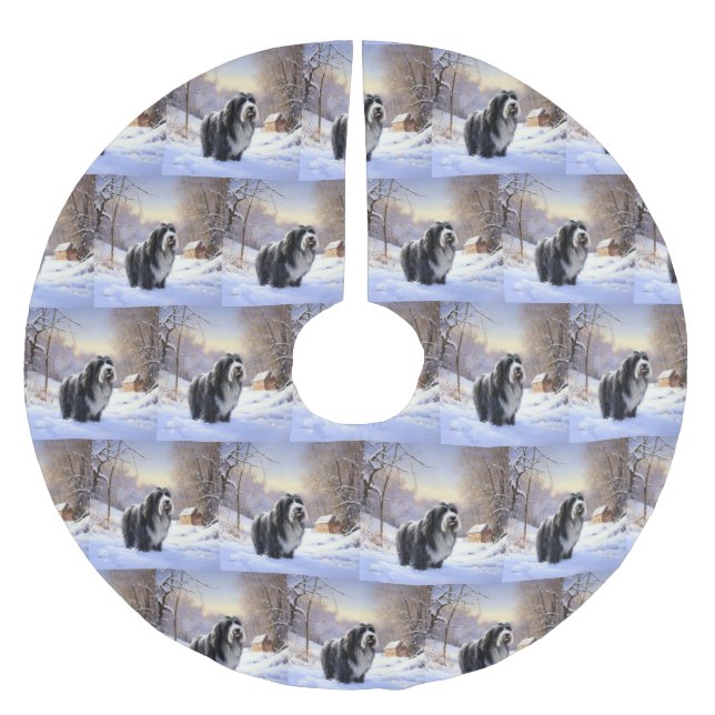Bearded Collie Let It Snow Christmas  Brushed Polyester Tree Skirt (Front)