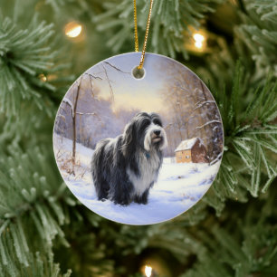 Bearded Collie Let It Snow Christmas  Ceramic Tree Decoration