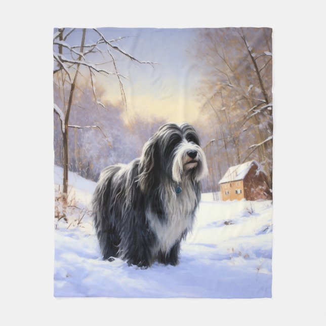 Bearded Collie Let It Snow Christmas  Fleece Blanket (Front)