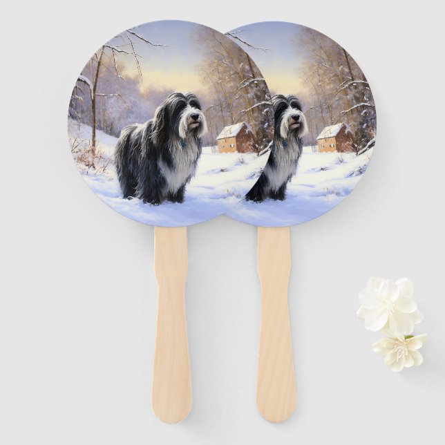 Bearded Collie Let It Snow Christmas  Hand Fan (Front and Back)