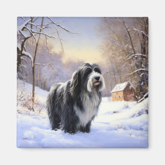 Bearded Collie Let It Snow Christmas  Magnet (Front)