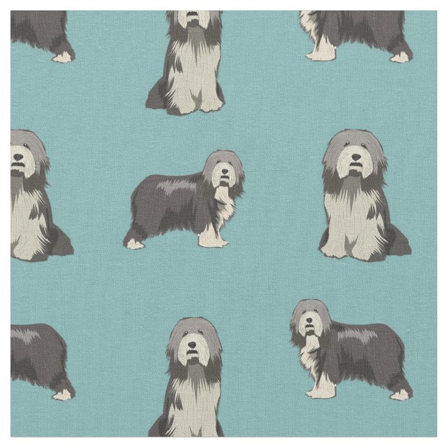 bearded collie light blue fabric (Close Up)