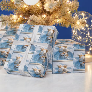 Bearded Collie Making a Snow Angel Wrapping Paper