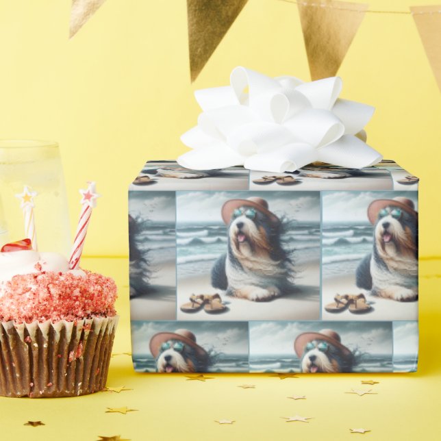 Bearded Collie On the Seashore Wrapping Paper (Birthday Party)