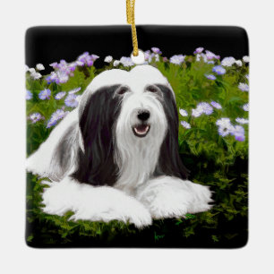 Bearded Collie Painting - Cute Original Dog Art Ceramic Ornament