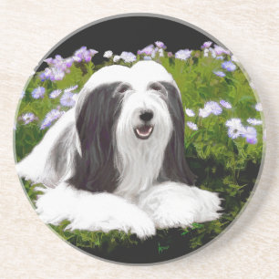 Bearded Collie Painting - Cute Original Dog Art Coaster
