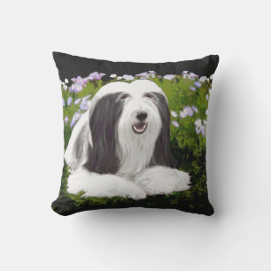 Bearded Collie Painting - Cute Original Dog Art Cushion
