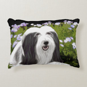 Bearded Collie Painting - Cute Original Dog Art Decorative Cushion
