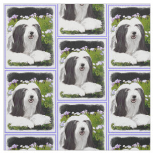 Bearded Collie Painting - Cute Original Dog Art Fabric