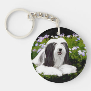 Bearded Collie Painting - Cute Original Dog Art Key Ring